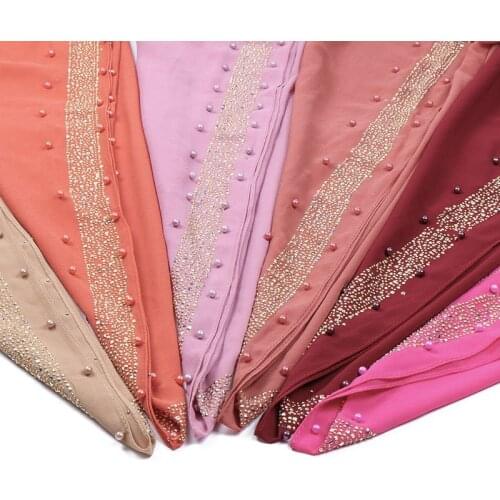 New Plain Diamond Beads Bubble Chiffon Instant Hijab Shawls Solid Thick Head Wraps Foulard Sjaal Muslim Bonnet