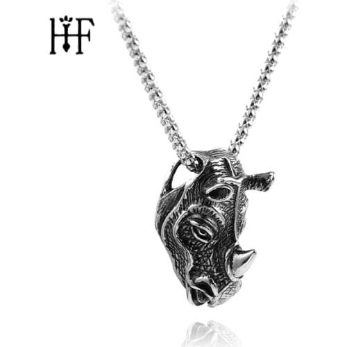 Rhino Necklace for Women Men Big Necklace Vintage Gothic Animals Jewelry Safari Animal Cute Quirky Bijoux With 60cm Chain
