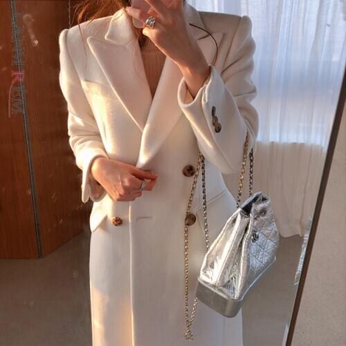 LANMREM Autumn Winter New Womens White Coats Blend Trench Coat Long Coat with Button Outerwear Casual Clothes 2D1000