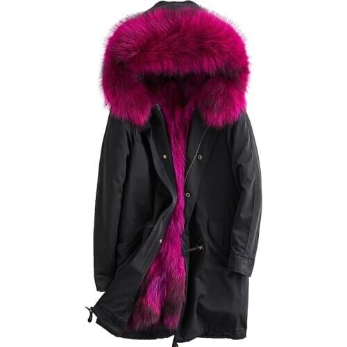 RosEvans 2020 Autumn Winter Real Fur Coats Women Overcome Female Detachable Fox Raccoon Fur Liner Parkas Jacket Oversized