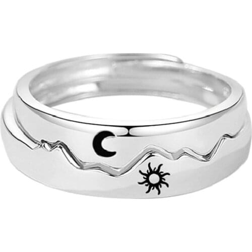 Sun Moon Couple Rings Open Adjustable Ring Copper Silver Plated gothic Wedding Jewlery Ring Gift Friends for Most Women Men