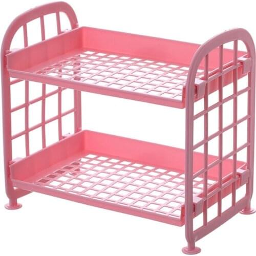 2 Tier Hollow Out Plastic Foldable Shelf Countertop Cosmetic Storage Spice Rack Vanity Tray Bathroom Kitchen Organizer