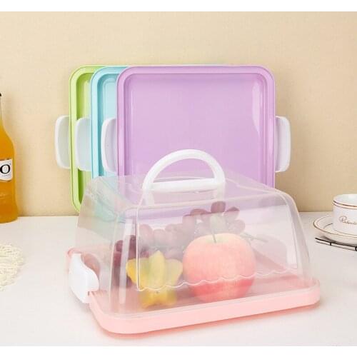 Portable Macaron Plate Plastic Square Cake Dessert Round Stand Birthday Kitchen Supplies Handheld Carrier For Wedding Decoration