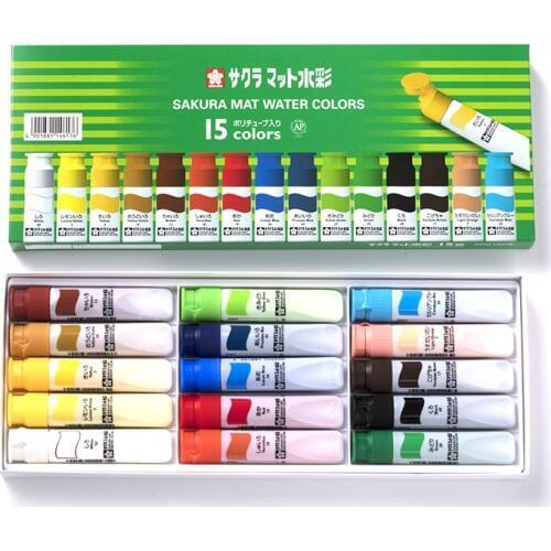 Sakura 12/15/18/24 color transparent watercolor paint green box paint comic watercolor paint 12ml