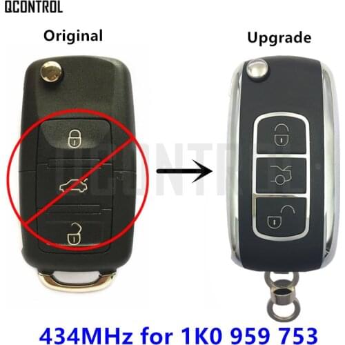 QCONTROL 1K0959753 / 1K0 959 753 Upgrade Car Remote Key 434MHz for VW/VOLKSWAGEN CADDY/EOS/GOLF/JETTA/SIROCCO/TIGUAN/TOURAN 3BT