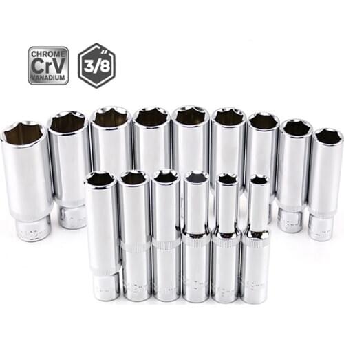 1p 3/8 inch Hex Deep Socket Wrench 6-22mm Deep Socke 6 Point Socket Set Adapter for Ratchet Wrench Auto Repair Hand Tool Sleeve