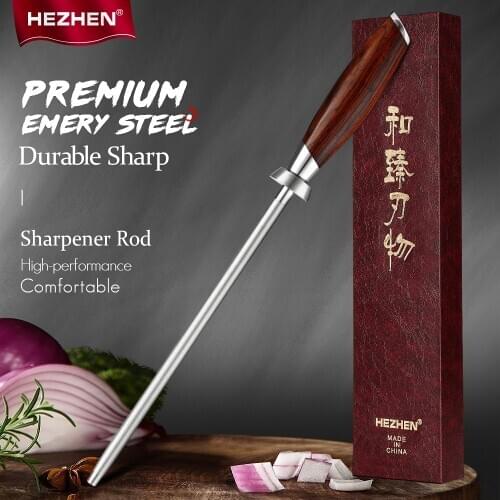HEZHEN Sharpener Rod Premiun Emery Steel Durable Sharp High Quality Emery Comfortable Nature Rosewood Handle Gift Box