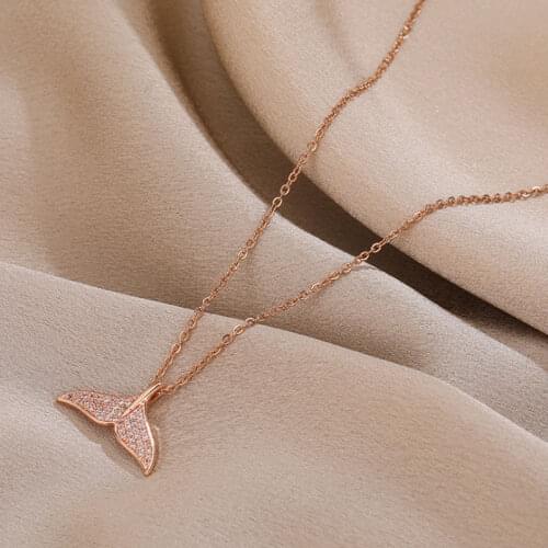 Style Unique Crystal Fishtail Pendant Necklace For Women Gifts Gold Color Fashion Jewelry Necklaces