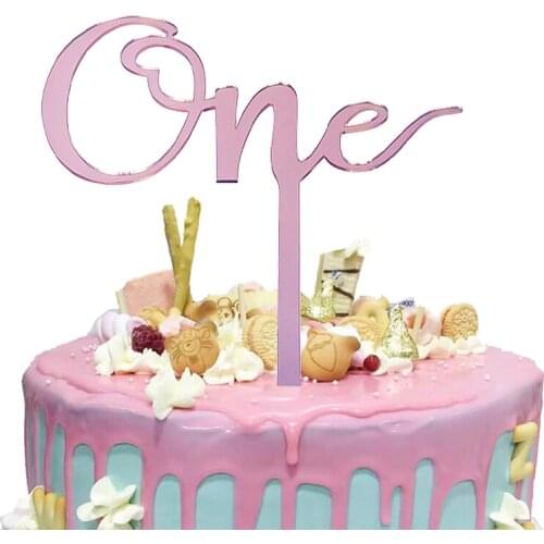 Gold Silver Pink One Year Old Acrylic Topper Birthday Party Cupcake Toppers Flags Baby Shower Birthday Baking Dessert Decoration