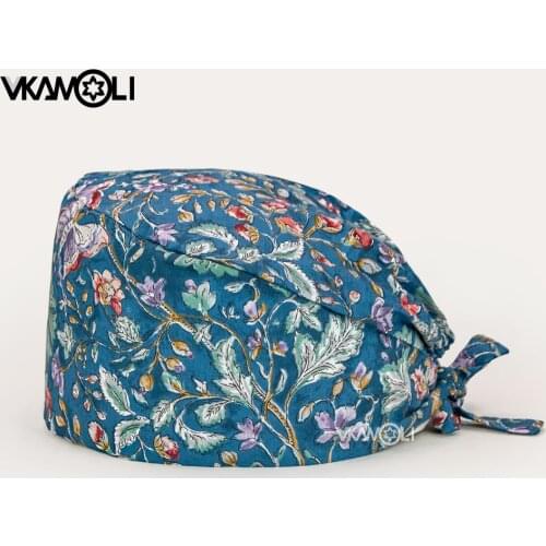 Vkamoli Wholesale prices women scrubs hat flowers printing pet shop hat