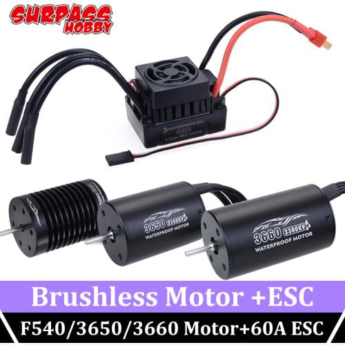 SURPASS HOBBY F540 3660 3650 Brushless Motor Waterproof 4370KV 3300KV with 60A Brushless ESC for 1/10 RC Car Monster Truck Buggy