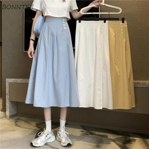 Skirts Women Solid Leisure Loose Preppy Style All-match A-Line Mujer Simple Fashion Party Daily Harajuku Elegant Chic Ins Retro