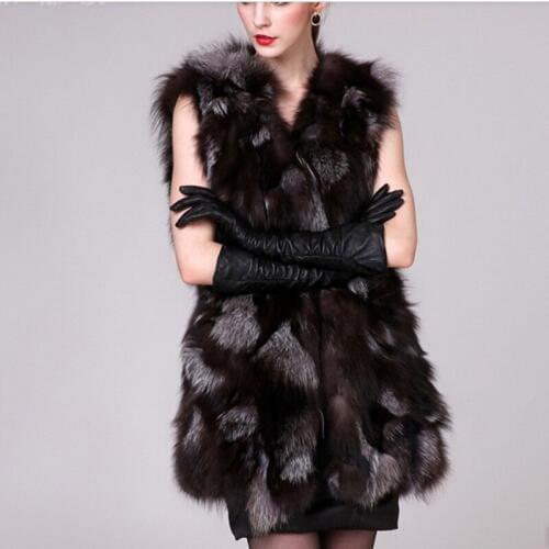 Autumn Winter Womens Genuine Real Silver Fox Fur Vest Lady Warm Waistcoat Female Gilet VF0539