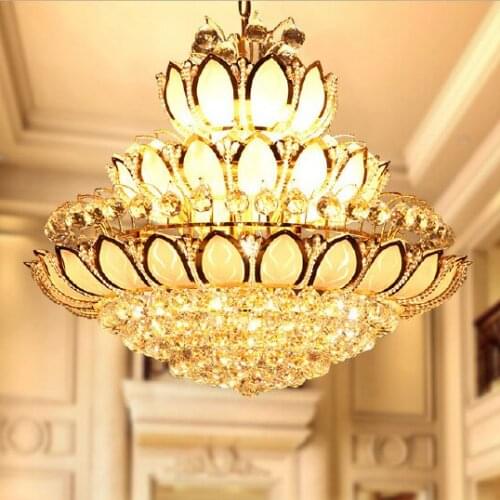 Gold Crystal Chandeliers Light Fixture American LED Lotus Crystal Chandelier Hotel Home Foyer Restaurant Droplights AC110V 220V