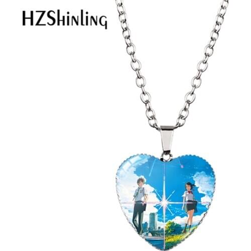 2020 New Anime Your Name Pendant Necklace Beautiful Landscape Glass Dome Photo Handmade Jewelry Heart Pendants Gifts