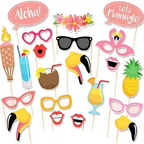 21pc Summer Flamingo Pineapple Photo Booth Prop Lets Flamingo Photobooth Wedding Decoration Luau Party DIY Supplies Funny Masks