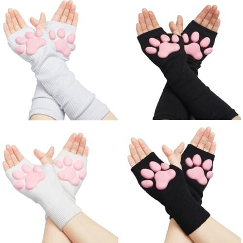 3D Silicone Cat Paw Gloves Socks Stockings Cute Kitten Fingerless Mittens Pawpads Gloves Women Girls Christmas Halloween Cosplay