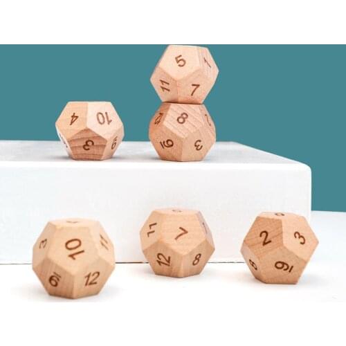 5 Piece Wooden D12 Dices for Board Games PRG DND MTG Role Playing Game Dices Accessories, Party Bar Supplies