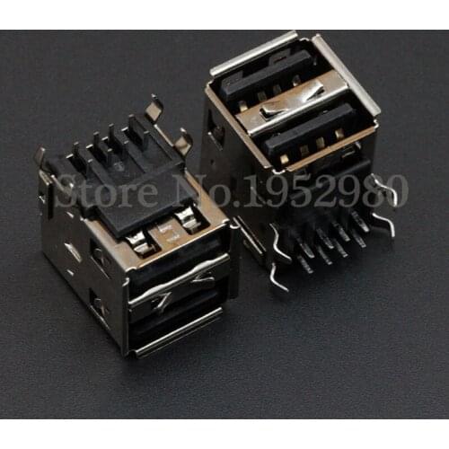 5PCS 2.0 USB Connector Adapter A/F 90 Degree Double USB Socket 4 Bent Pins with Brim Black for DIY Computer