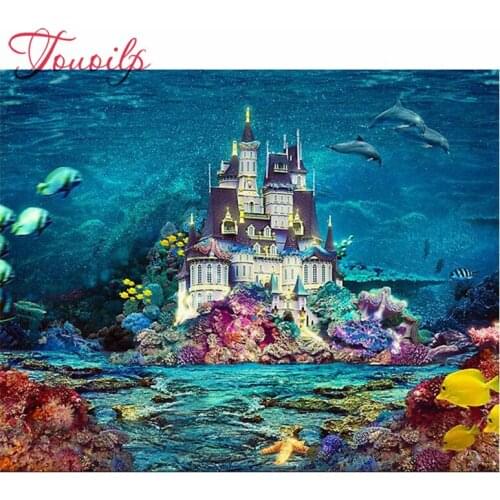 5D Diamond Painting Seabed Castle Cross Stitch Full Diamond Dots Scenery Castle Diamond Embroidery Rhinestones Christmas Gifts