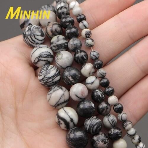 MINHIN Natural Stone Beads Black Grid Spacer Beads For Jewelry Making 4/6/8/10MM Loose Beads DIY Bracelet Accessories