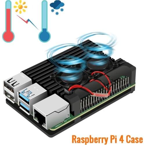 Case for Raspberry Pi Aluminum 4 Model B Raspberry Pi 4 Case with Dual Cooling Fan Metal Shell Black Enclosure Cases
