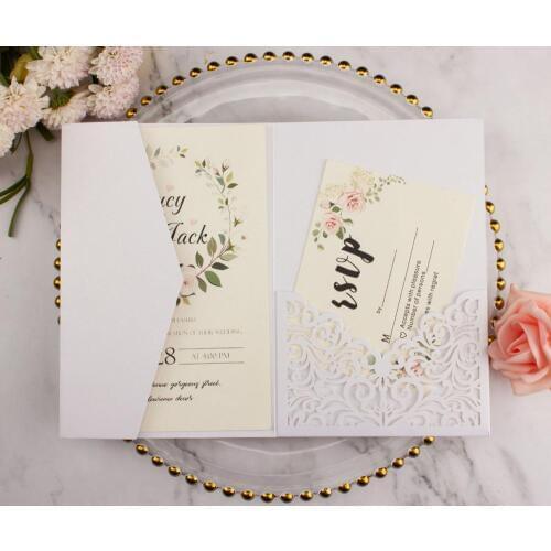 50pcs/lot halloween trifold card pocketfold Wedding invitation Cards three fold pocket Laser Cut invite Greeting Covers party
