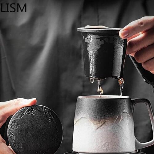 Ceramic Tea Cup Lid Filter Office Black Japanese Mugs Coffee Cups Water Porcelaine Canecas Large Birthday Gift Box Tea Cup Set