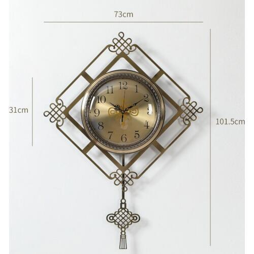 Chinese Metal Pendulum Wall Clock Gold Living Room Luxury Large Clock Wall Mute Creative Retro Quartz Home Decoration AB50ZB