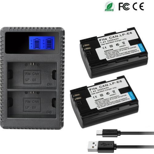 LP-E6 2200mAh Battery For Canon EOS 5DS 5D Mark II Mark III 6D 7D 60D 60Da 70D 80D DSLR EOS Bateria LP E6 USB Charger 8.4V