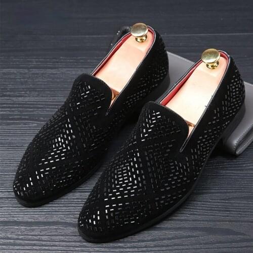 Men Fashion Loafer Shoes party Dress Casual Rhinestone Pointed Toe Flat Breathable party Dress Shoes