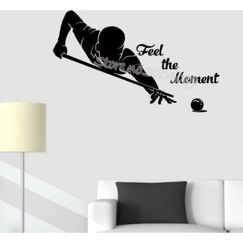 Billiard Pool Wall Sticker Feel the Moment Quotes Decal Billiards Player Game room Home indoor cue sport Waterproof Decor EB354