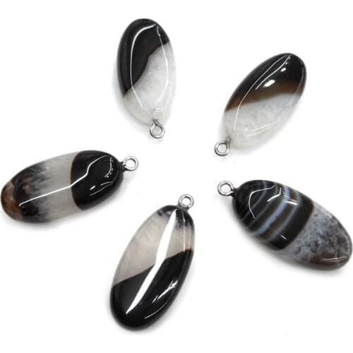 Natural Stone Pendant Elliptical shape Gray striped agates Pendants for Jewelry Making DIY Necklace Accessories Size 12x35mm