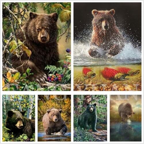 Full Square Round Diamond Painting Bear 5D Diy Diamond Embroidery Cross Stitch Wild Animals Rhinestone Mosaic Wall Art Poster