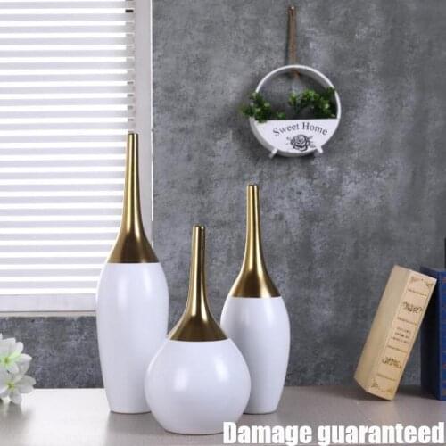 Simple vase decoration decoration Handcraft Nordic Ins Gold Plated White Sharp Ceramic Vase Geometric Contrast Color Flower Pot