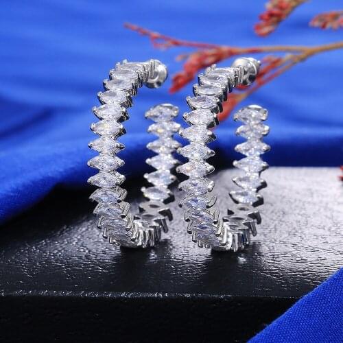 Luxury Micro Paved Oval CZ Stone Hoop Earrings Silver Plated Big Circle Earrings for Women Wedding Party Elegant Jewelry K5C319