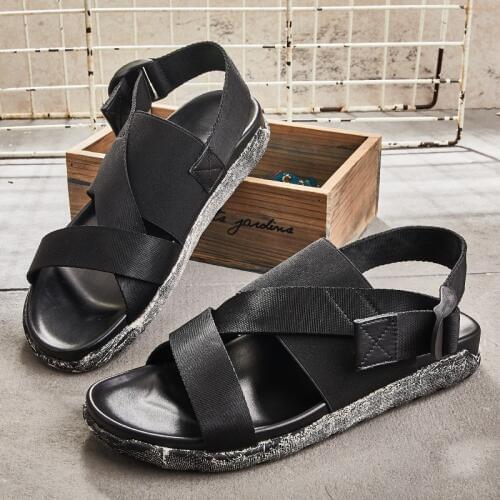 Roman sandals mens summer casual personality open toe elastic band thick bottom wild beach shoes sandals