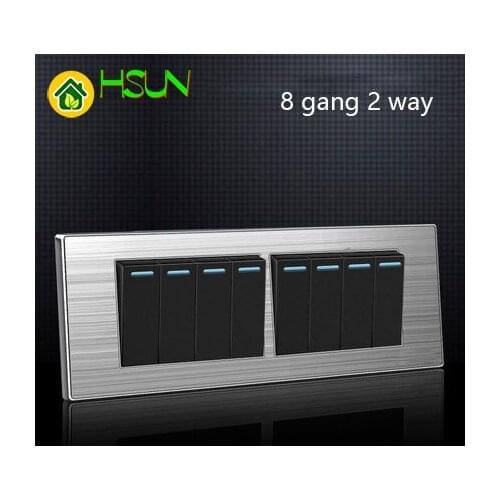 118 type LED random point switch Household stainless steel brushed panel 1/2/3/4/5/6/7/8 Gang 2 Way switch