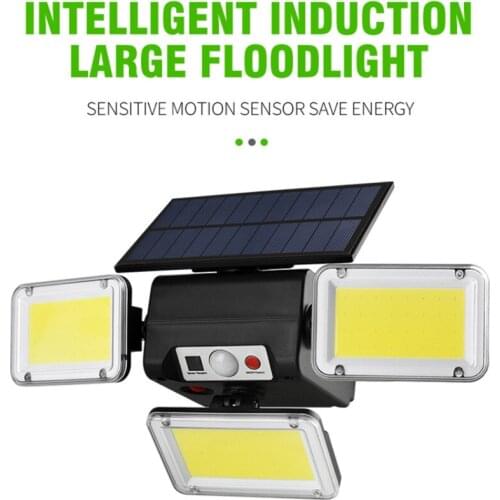 90 109 LED Solar Light Outdoor 3 Head Motion Sensor Waterproof Remote Control Wall Lamp Home Garden Courtyard Street Lighting