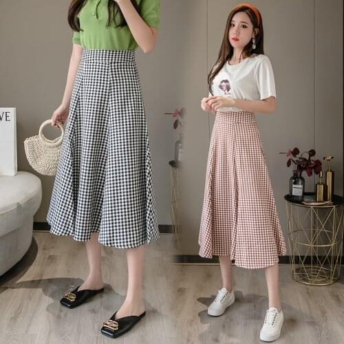 2021 Spring & Autumn New Simple Red Plaid Big Swing Skirt High Waist Slimming Casual Loose Women A-line Long Skirt Free Shipping