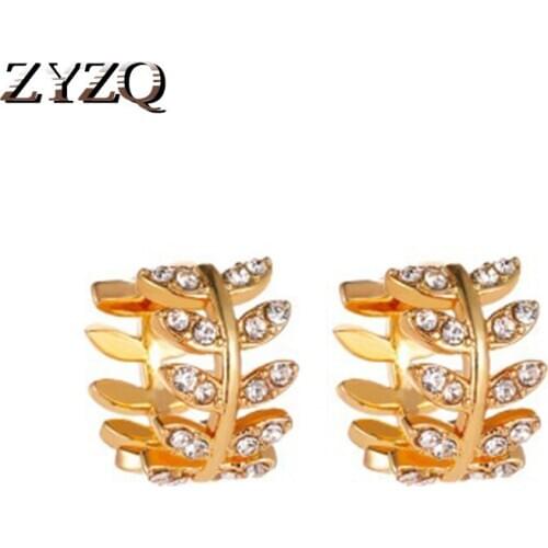 ZYZQ Fashion Sparkling Micro Paved Stud Earrings For Women Elegant Leaf Design Girls Prefer Accessories Wholesale Lots&Bulk