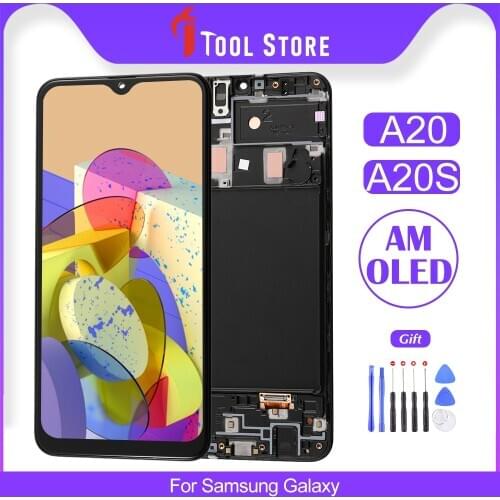 100% OEM For Samsung Galaxy A20 A20S LCD Touch Screen Display OLED Digitizer Assembly Replacement Frame With Gift