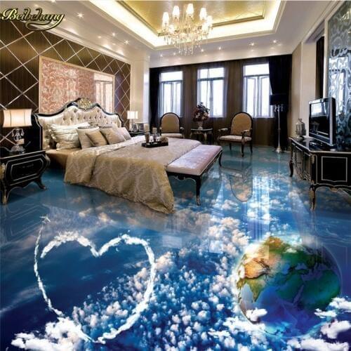 Beibehang Custom Photo 3D Floor Painting Wallpapers Romantic Sky Blue Sky White Cloud Earth Bathroom Living Room 3D Floor