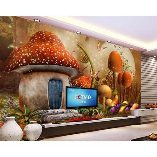 Beibehang Custom wallpaper cartoon comics children background wall forest mushroom hut 3d wallpaper papier peint mural 3 models
