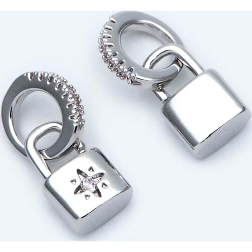 4pcs CZ Paved Gold Lock Charm, Padlock Charm 17x9mm, Rhodium Plated Brass (GB-1753-2)