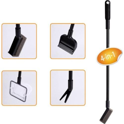 4 in 1 Aquarium Cleaning Tools Aquarium Tank Clean Set Fish Net Gravel Rake Algae Scraper Fork Sponge Brush Glass Cleaner