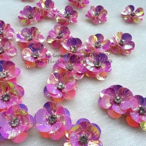 50pcs/lot 3D Sequin Flowers Handmade Sew-on Patches DIY Wedding Crafts Shoes Bags Garment Design Accessory 3cm