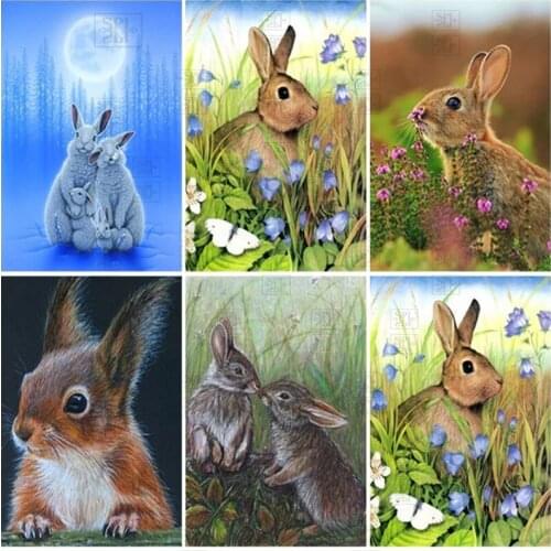 5D Diy Diamond Painting Cute Rabbit Art Picture Home Decoration Full Square/round Rhinestone Animal Set Mosaic Art Handmade Gift