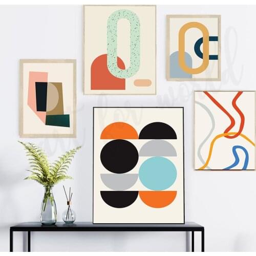 Abstract Colorful Line Geometry Posters Canvas Painting Circle Wall Art Print Picture for Living Room Interior Home Decoration