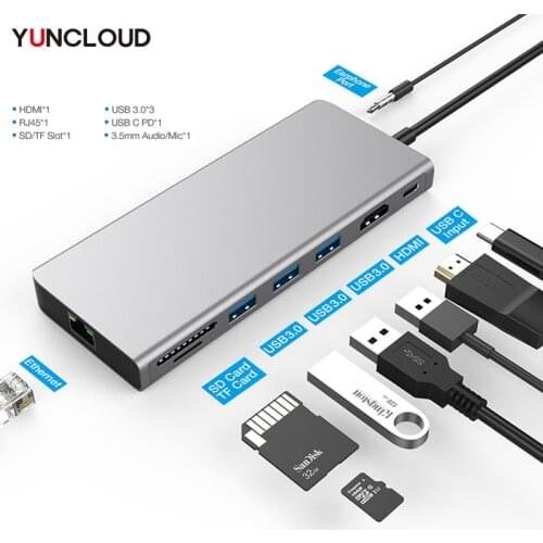 USB HUB Type C HDMI Adapter 4K 3.1 to Multi USB 3.0 RJ45 Audio Dock for MacBook Pro PC Laptop USB-C Splitter docking station